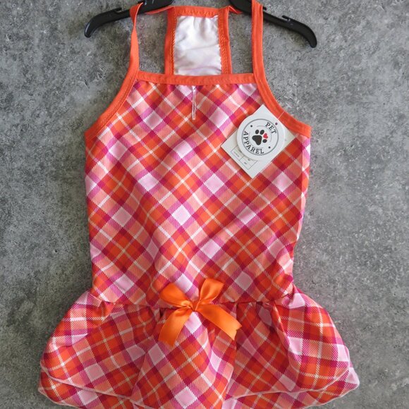 (#110) Pet apparel Orange plaid Strap Dress Size L - Picture 1 of 6